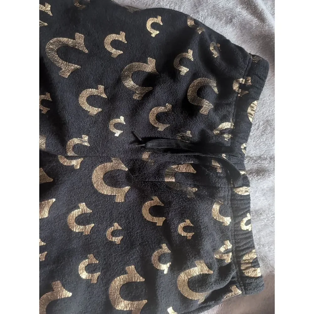Men's True Religion Fleece‎ Pants PJs  Size M 32-34 Loungewear Black Gold